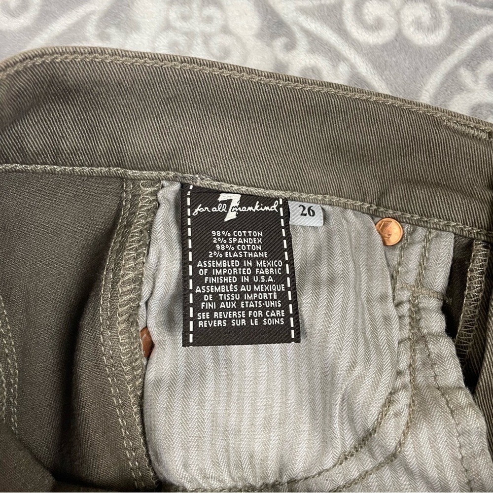 7 for all mankind Jeans Women 26 Green Skinny Double Knee Ankle Zip Denim Biker - Picture 9 of 10